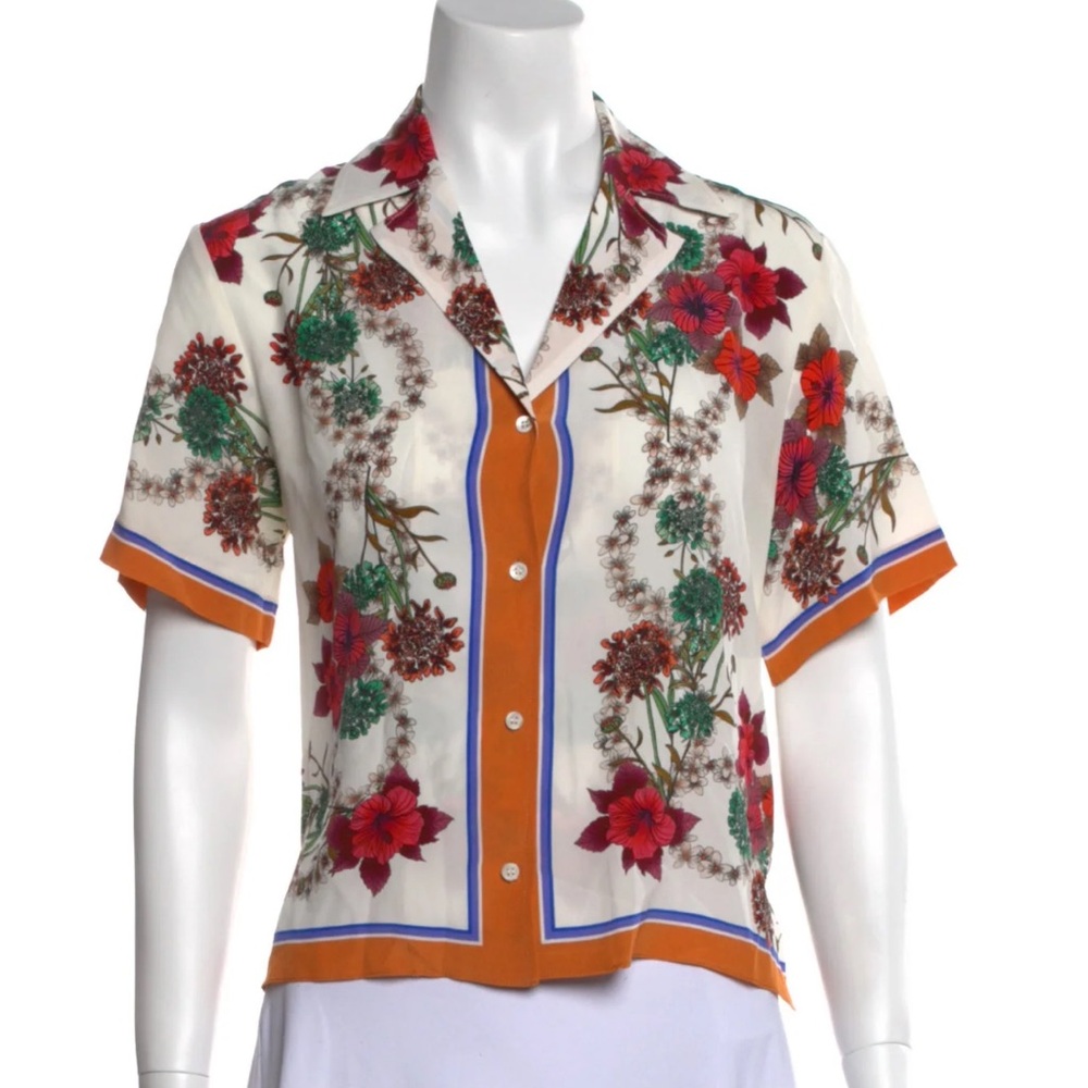Sandro Silk Multicolor Printed Floral Women's Button Down Silk Blouse
